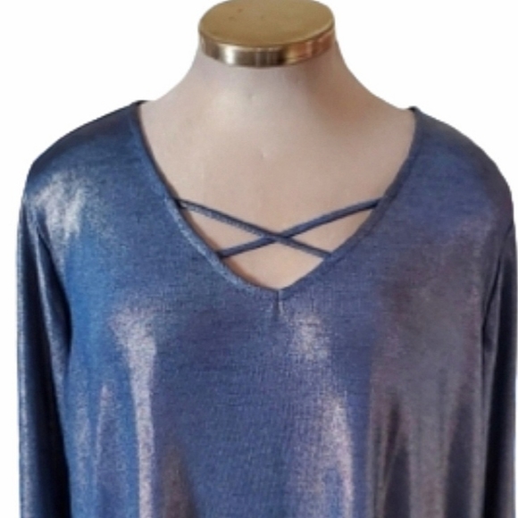 NAVY BLUE SHIMMER ☆ CAGE NECK TOP ☆ 4X ☆ NWT - Picture 3 of 10